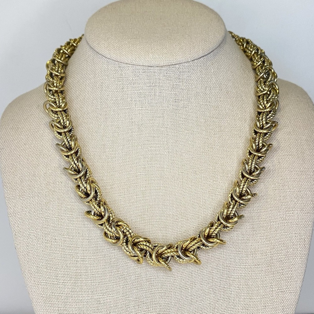 Vintage Gold Tone Rope Link Chain Necklace Heavy Weight Chunky Statement